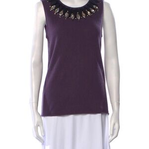 Tory Burch cashmere Purple Sleeveless Top with Embellished Neckline